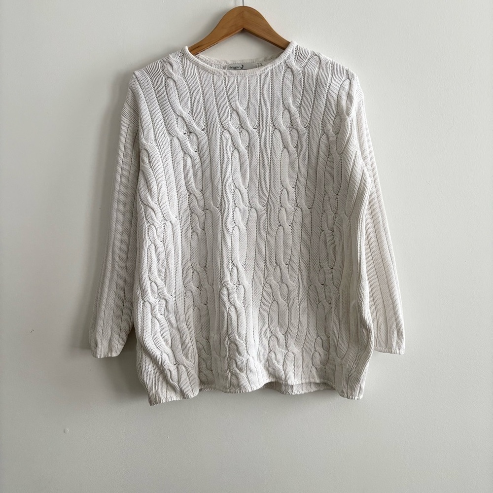 Vintage 100% Cotton Scoop Neck Cable Knit Sweater - Picture 2 of 9
